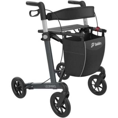 Tweedekans Mobilex Leopard - Lichtgewicht rollator - Comfort banden - Zithoogte 55 cm - Comfort banden - Inclusief tas, rugband en stokhouder - Zwart Tweedehands