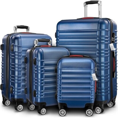 Tweedekans Monzana 4-delige Hardcase Kofferset - Handbagage M L XL Trolleys - Marineblauw Tweedehands