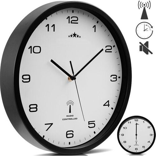 Tweedekans Monzana Wandklok – Radiogestuurd Automatische Analoog Ø31cm - Zwart Wit Tweedehands