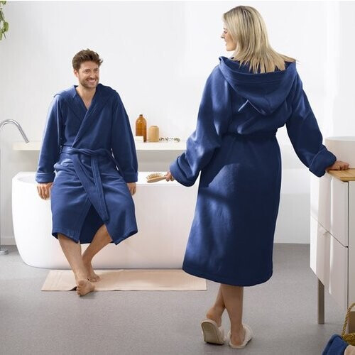 Tweedekans Moodit Badjas Reese, Marineblauw - XXL - Unisex - Katoen/Polyester Tweedehands