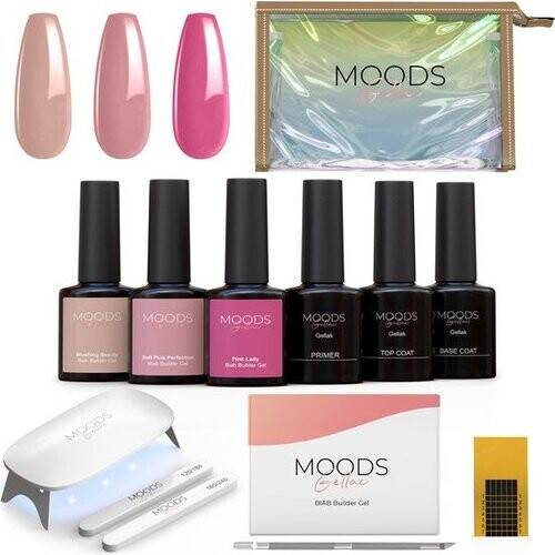 Tweedekans Moods Gellac BIAB Starter Pakket – Nude Pink - Builder in a Bottle – BIAB Nagellak – Inclusief UV/LED Lamp, Bokkepoot, Nagelvijl, Primer, Base en Top Coat Tweedehands