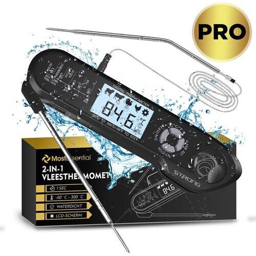 Tweedekans MostEssential 2-in-1 Vleesthermometer - PRO Edition - BBQ Thermometer - Digitaal – Draadloos - Waterdicht - 2023 MODEL - Zwart Tweedehands
