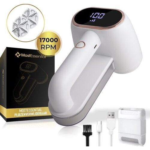 Tweedekans MostEssential Premium Elektrische Pluizenverwijderaar LR218 – Pluizentondeuse - USB-C Snellaadfunctie - Draadloos - 2000 mAh Batterij - 17.000 RPM - DOUBLE Blade Edition Tweedehands