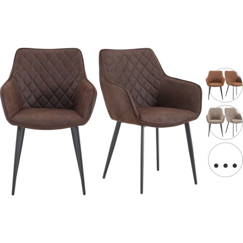 Tweedekans Multifurn Elin Eetkamerstoelen - Set van 2 - Microleder - 59 x 44 x 82 cm - Bruin Tweedehands