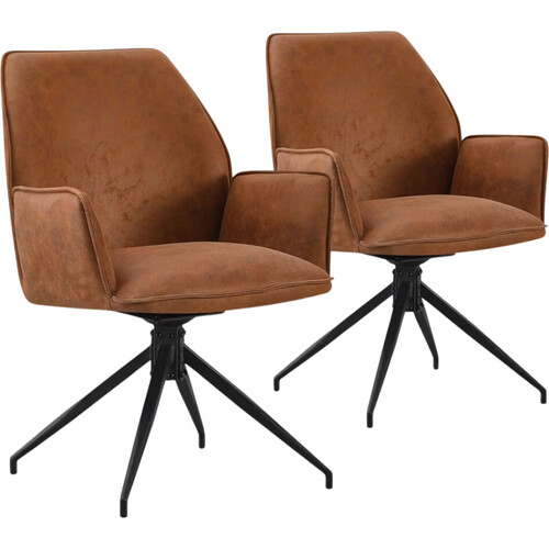 Tweedekans Multifurn Set van 2 Eetkamerstoelen - Draaibaar - 57 x 63 x 90 cm - Cognac/Bruin Tweedehands