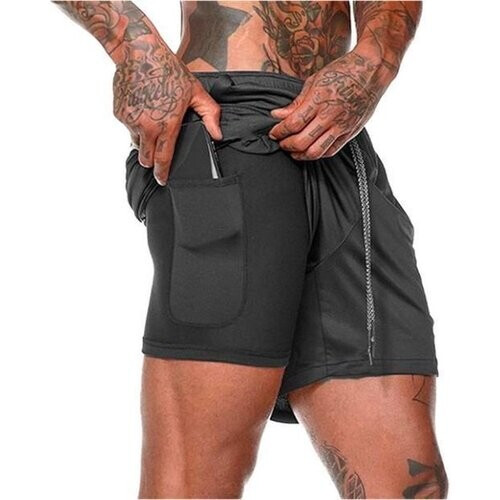 Tweedekans MW® - Sportbroek Heren - Fitnessbroek - Sportkleding - 2 in 1 Shorts - Hardloopbroek (Zwart - XXL) Tweedehands
