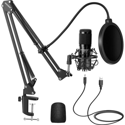 Tweedekans Neewer USB microfoonset – 192kHz/24bit – Plug & Play – Met Arm, Shockmount & Popfilter Tweedehands