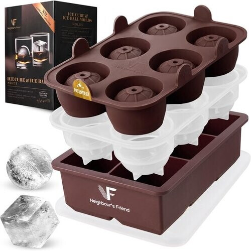 Tweedekans Neighbour's Friend Gepatenteerde XXL ijsbalvorm en ijsblokjesvorm - 6x ijsballen & 6x ijsblokjes gemaakt van platinum silicone - Vaatwasmachinebestendig Tweedehands
