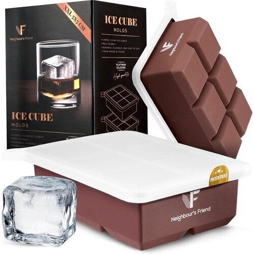 Tweedekans Neighbour's Friend ijsblokjesvorm, 2-pak, XXL ijsblokjes voor whisky, rum en cocktails, 12 x grote ijsblokjes, duurzame platina siliconen ijsblokjesvorm, vaatwasmachinebestendig Tweedehands