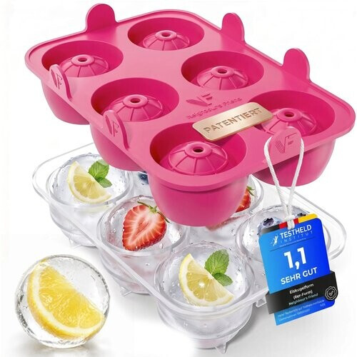 Tweedekans Neighbour's Friend Patenteerde Eiskugelform XXL Roze 2er Set – Grote Ronde Ijsblokjesvorm Platina Siliconen Tweedehands