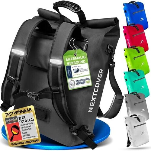 Tweedekans Nextcover 3in1 Fietstas Enkel voor Bagagedrager [PVC vrij] | Waterdichte Fietstas, Rugzak en Schoudertas 25L | Ideaal voor Laptop en Wekelijkse Aankopen | Fiets Tas Enkele | Fietstassen Tweedehands