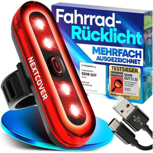 Tweedekans Nextcover Fietsachterlicht - LED - Remlicht - USB - 8U Batterij - Zwart Tweedehands