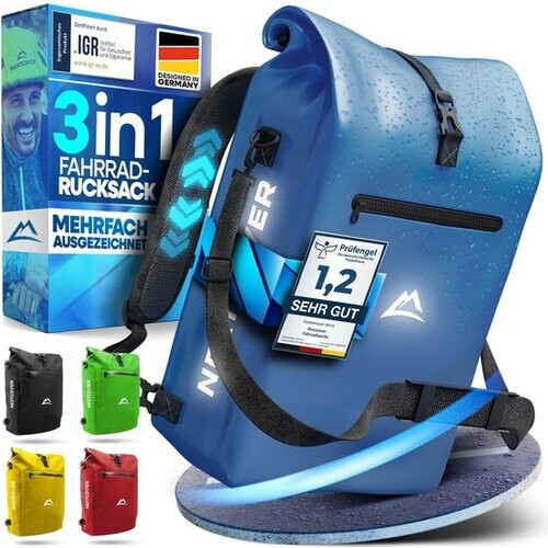 Tweedekans NEXTCOVER® NIEUW 3-in-1 fietstas voor bagagedrager [Aquashield] - Reflecterend bagagedragertas waterdicht - rugzak en schoudertas [25 liter]- Blauw Tweedehands
