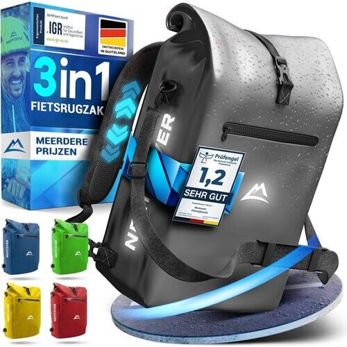 Tweedekans NEXTCOVER® NIEUW 3-in-1 fietstas voor bagagedrager [Aquashield] - Reflecterend bagagedragertas waterdicht - rugzak en schoudertas [25 liter]- Zwart Tweedehands