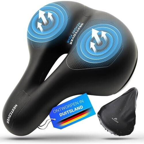 Tweedekans NEXTCOVER® NIEUW fietszadel heren en fietszadel dames met [Airflow] uitsparing voor maximaal rijcomfort - Ergonomisch traagschuim fietszadel met optimale luchtcirculatie - Inclusief zadelhoes waterdichte Tweedehands