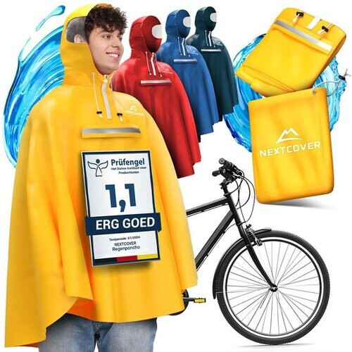 Tweedekans Nextcover Regenponcho Fiets voor Dames en Heren | Regencape met AquaShield 2.0 Technologie, Winddicht & Waterdicht | Ideaal voor Fietsen, Wandelen en Vissen | Fietsponcho Volwassenen Unisex Pasvorm | Poncho Tweedehands