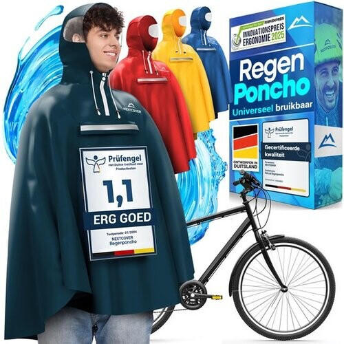 Tweedekans Nextcover Regenponcho Fiets voor Dames en Heren | Regencape met AquaShield 2.0 Technologie, Winddicht & Waterdicht | Ideaal voor Fietsen, Wandelen en Vissen | Fietsponcho Volwassenen Unisex Pasvorm | Poncho Tweedehands
