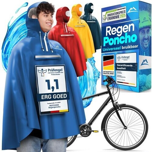 Tweedekans Nextcover Regenponcho Fiets voor Dames en Heren | Regencape met AquaShield 2.0 Technologie, Winddicht & Waterdicht | Ideaal voor Fietsen, Wandelen en Vissen | Fietsponcho Volwassenen Unisex Pasvorm | Poncho Tweedehands