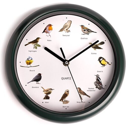 Tweedekans Nexxt Vogelklok met vogelgeluiden - Birdsong Clock met 12 Vogeltonen - Klok met Natuurgeluiden - Ø25 cm - Donkergroen Tweedehands
