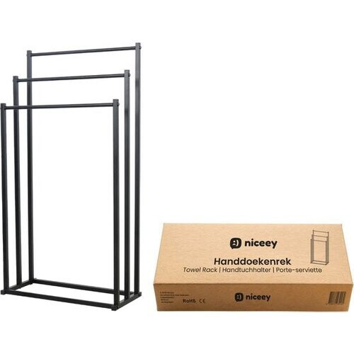 Tweedekans Niceey Handdoekrek - 3 Armen - Handdoekstang - Handdoekenrek Badkamer - Handdoekhouder Vrijstaand - Metaal - Anti-Kras Viltjes - Zwart Tweedehands