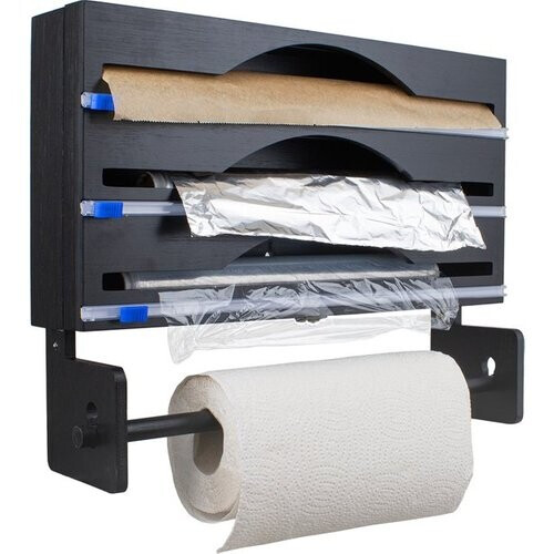 Tweedekans Nimma Rollenhouder - Keukenrolhouder en Foliehouder in 1 - Incl. Ophangsysteem en Foliesnijder - Geschikt voor 3 Rollen Folie - Bamboe - Zwart Tweedehands