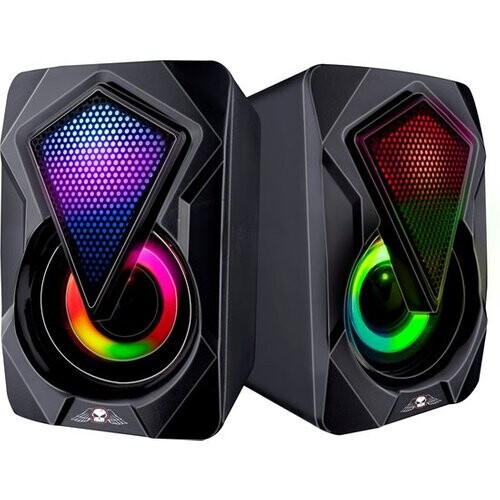 Tweedekans No Fear Speakerset - 2 Stuks - Lichtgevend - USB-aanlsuiting - Bluetooth/ Aux - Zwart Tweedehands