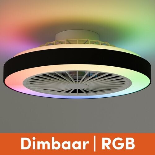 Tweedekans Nolt Plafondventilator met Verlichting - Plafondlamp Ventilator - Plafonniere - LED RGBW - Tuya Wifi Smart - Afstandsbediening - ⌀ 50cm - Zwart Tweedehands
