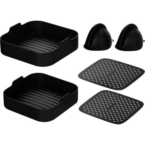 Tweedekans Noswo Airfryer Siliconen Bakje - Set van 4 Inclusief Wanten - 20.5x20.5 cm - Bakpapier Alternatief - Accesoires - Mand - Bakvorm - XXL Tweedehands