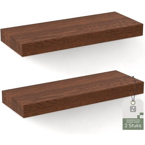 Tweedekans Noswo Zwevende Wandplank - Set van 2 met 15 kg Laadvermogen - Massief Mango hout - Muurplank - 43x16,8 x4 cm - Te gebruiken als Wandplank, Boekenplank en Fotoplank - Inclusief Bevestigingsmateriaal Tweedehands