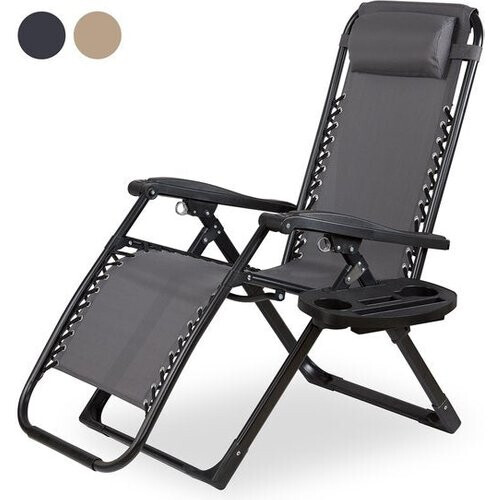 Tweedekans Novitaa Opvouwbare Ligstoel - Verstelbaar - 30°-90° - Beker en Telefoonhouder - Tuinstoel - Metaal - Grijs Tweedehands