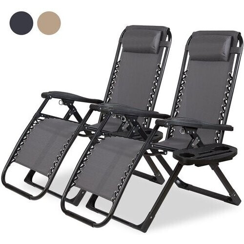 Tweedekans Novitaa Opvouwbare Ligstoelen Duoset - Verstelbaar - 30°-90° - Beker en Telefoonhouder - Tuinstoel - Metaal - Grijs Tweedehands
