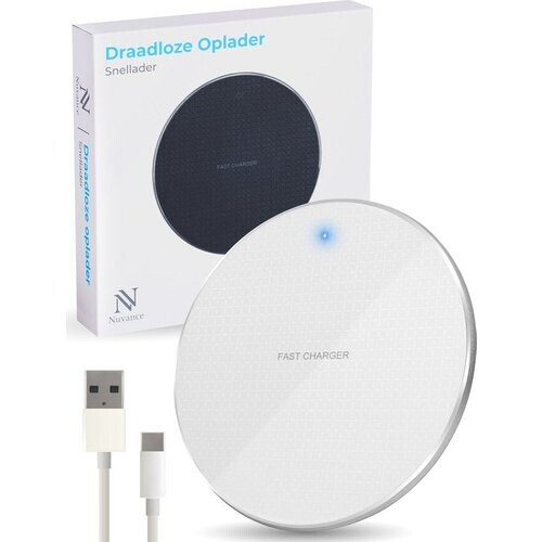 Tweedekans Nuvance - Draadloze Oplader 10W - Inclusief Kabel - Wireless Charger - Fast Charger - Geschikt voor alle Qi-Smartphones - Wit en Zilver Tweedehands