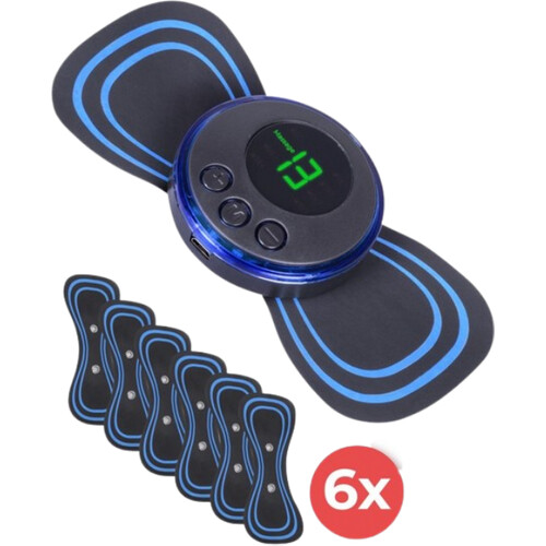 Tweedekans Nuvance - EMS Massage Apparaat met Bediening - 6 Herbruikbare Massage Matjes - Stimuleert Bloedsomloop - Geschikt voor Rug, Armen en Benen - Draadloos - 8 Standen en 19 Intensiteiten - Zwart/Blauw Tweedehands