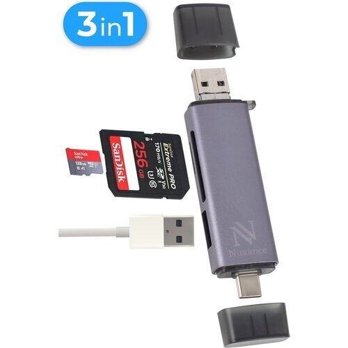 Tweedekans Nuvance - SD Kaart Lezer - USB Stick - SD Kaart Lezer USB C - Card Reader - Micro USB - Geheugenkaartlezer - Micro SD Adapter - SD Kaartlezer - Micro SD Kaart Lezer - USB 3.0 - Geschikt voor alle Smartphones & Computers Tweedehands