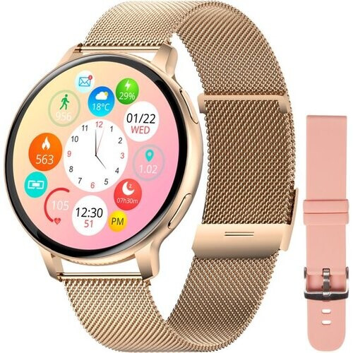 Tweedekans Nuvance Smartwatch Dames - Incl. RVS & Siliconen Bandje - Meet Sport & Slaap & Lichaam - Rosé Goud Tweedehands