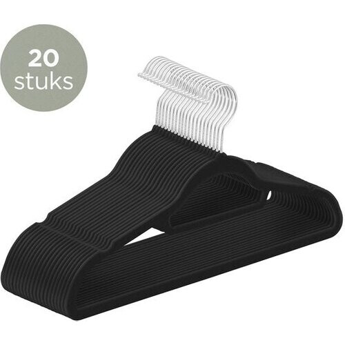Tweedekans O'DADDY® Fluwelen Kleerhangers - Kledinghangers - 20 Stuks Kleren Hangers - Klerenhanger Antislip - 43,5 cm - Kleerhangers kunststof - Zwart Tweedehands
