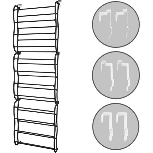 Tweedekans O'DADDY® hangend schoenenrek deur - Geschikt voor opdek en stompe deuren, beide kanten – 20 x 51 x 182 cm - Zwart Tweedehands