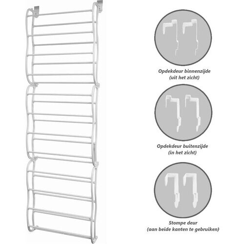 Tweedekans O'DADDY® hangend schoenenrek deur - Geschikt voor opdek en stompe deuren, beide kanten – 20 x 51 x 182 cm - Wit Tweedehands