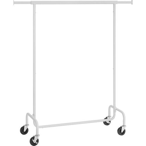 Tweedekans O'DADDY® Kledingrek op 4 Grote Wielen - Tot 130 Kg Draagvermogen - Verstelbaar en Uitschuifbaar - Roestbestendig Verchroomd Metaal - Eenvoudige Montage - Wit Tweedehands