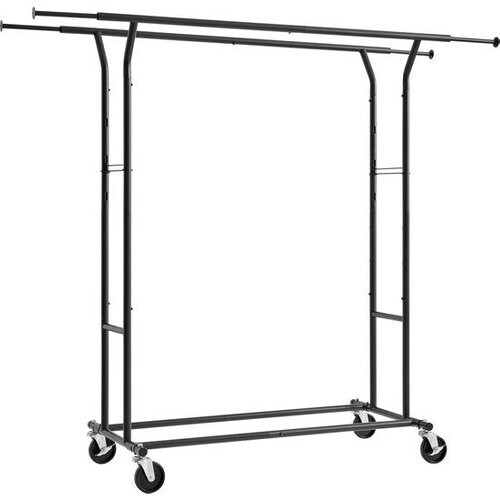 Tweedekans O'DADDY® Kledingrek op wieltjes - Garderoberek - Kledingstang - Verstelbaar en Uitschuifbaar - Industriële Wielen - Metaal - Stabiel tot 110 kg - Zwart Tweedehands