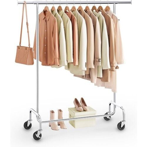 Tweedekans O'DADDY® Kledingrek op Wieltjes - Garderoberek - Verstelbare kledingstang - Uitschuifbare Kledingstang - Verstelbare Hangstang - Stabiel tot 130 kg - Zilver Tweedehands