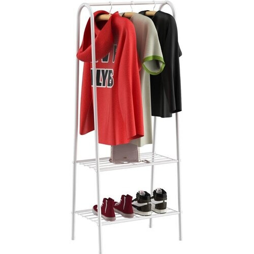 Tweedekans O'DADDY® Kledingrek Staand - Garderoberek met Kledingstang - Dubbele Roosterplank - Rek met Plank - 152cm - Rekje Metaal - Wit Tweedehands