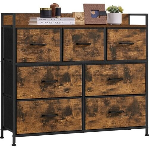 Tweedekans O'DADDY® Opbergkast - Dressoir - Ladekast - Industrieel - 7 Laden - Ladenkast - Kast - 28,5 x 98 x 85 cm - Vintage Bruin/Zwart Tweedehands