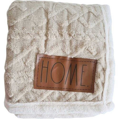 Tweedekans O’DADDY® Plaid beige met witte bies – plaids super zacht– deken 135x185 cm Tweedehands