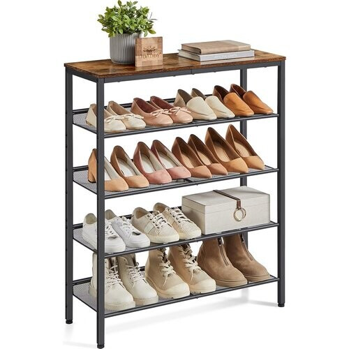 Tweedekans O'DADDY® Schoenenrek - 5 Laags - Schoenen Opbergsysteem - Schoenrek - Schoenenkast - Schoenkast - Industrieel Design - Bruin Hout - Zwart Metaal Tweedehands