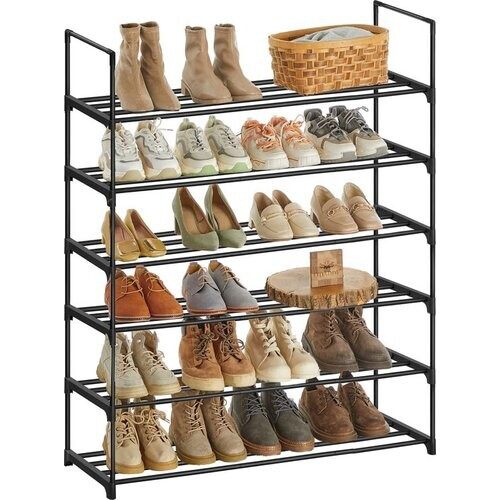 Tweedekans O'DADDY® Schoenenrek 6 Lagen - Schoenen opbergsysteem - Schoenen kast - Schoenenrekje - Schoenkast - Schoenenkast - Opbergrek voor 20 tot 24 Paar Schoenen - Zwart Metaal Tweedehands