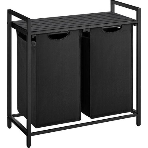 Tweedekans O'DADDY® Wasmand - 2 vakken – Uitschuifbare Wassorteerder Met Plank - 73 x 33 x 72 cm - Dark Grey Tweedehands