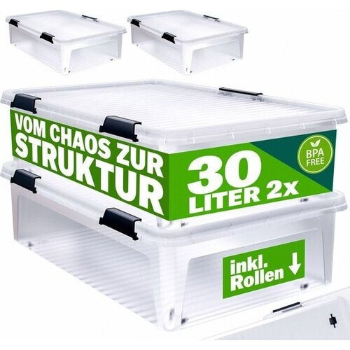 Tweedekans Opbergbox 2x30L – Deksel – Stapelbaar - Wielen Tweedehands