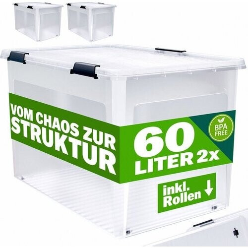 Tweedekans Opbergbox 2x52L – Deksel – Stapelbaar - Wielen Tweedehands