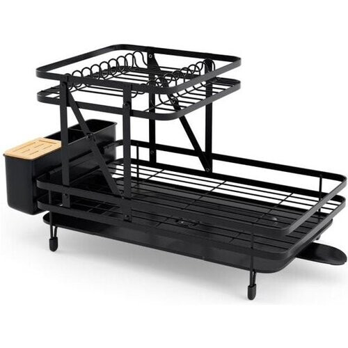 Tweedekans Opvouwbaar Afdruiprek en Droogrek Set 2 Tier Metalen Afdruiprek Afdruiprek voor Aanrecht Zwart Tweedehands
